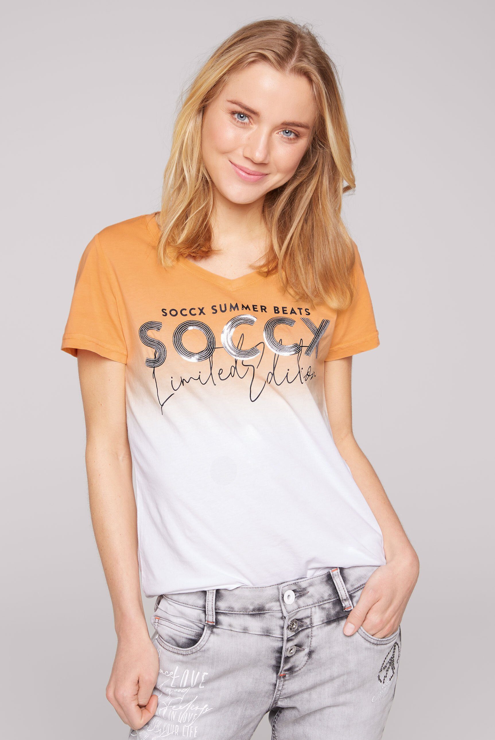 SOCCX V-Shirt mit Elasthan-Anteil, Mit Farbverlauf