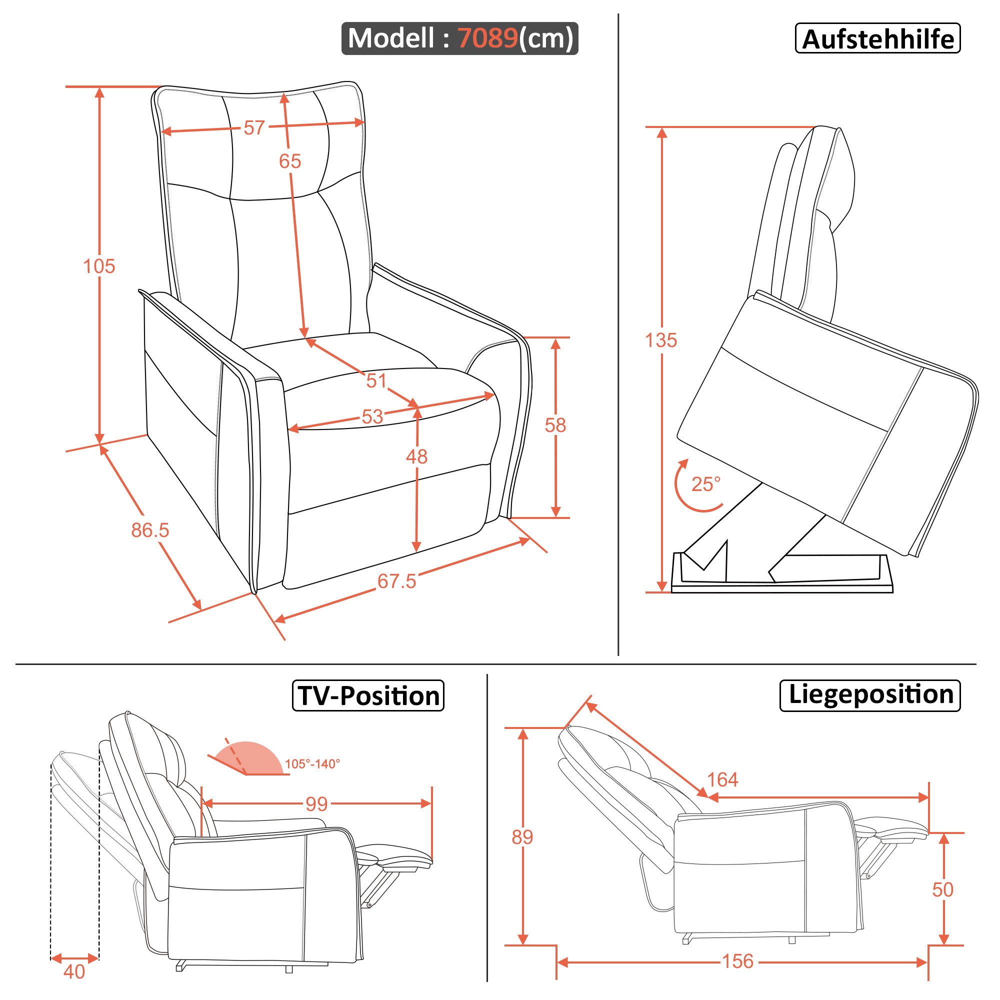 MCombo Relaxsessel M MCombo Elektrischer kleiner Aufstehsessel 7089, mit Relaxfunktion