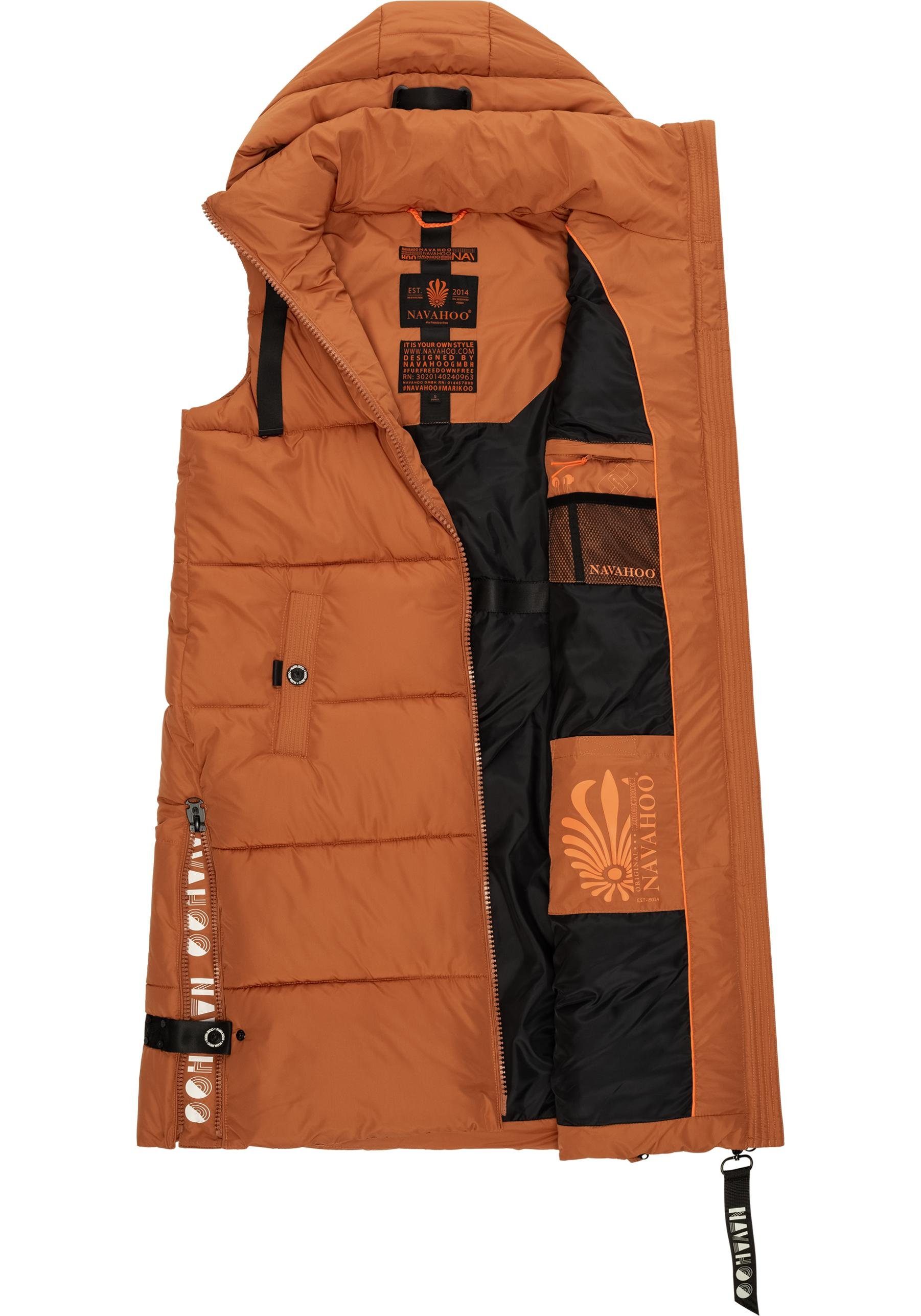 Navahoo Steppweste Schnuffelchen (1-tlg) warme Damen Outdoor-Weste lang mit Kapuze