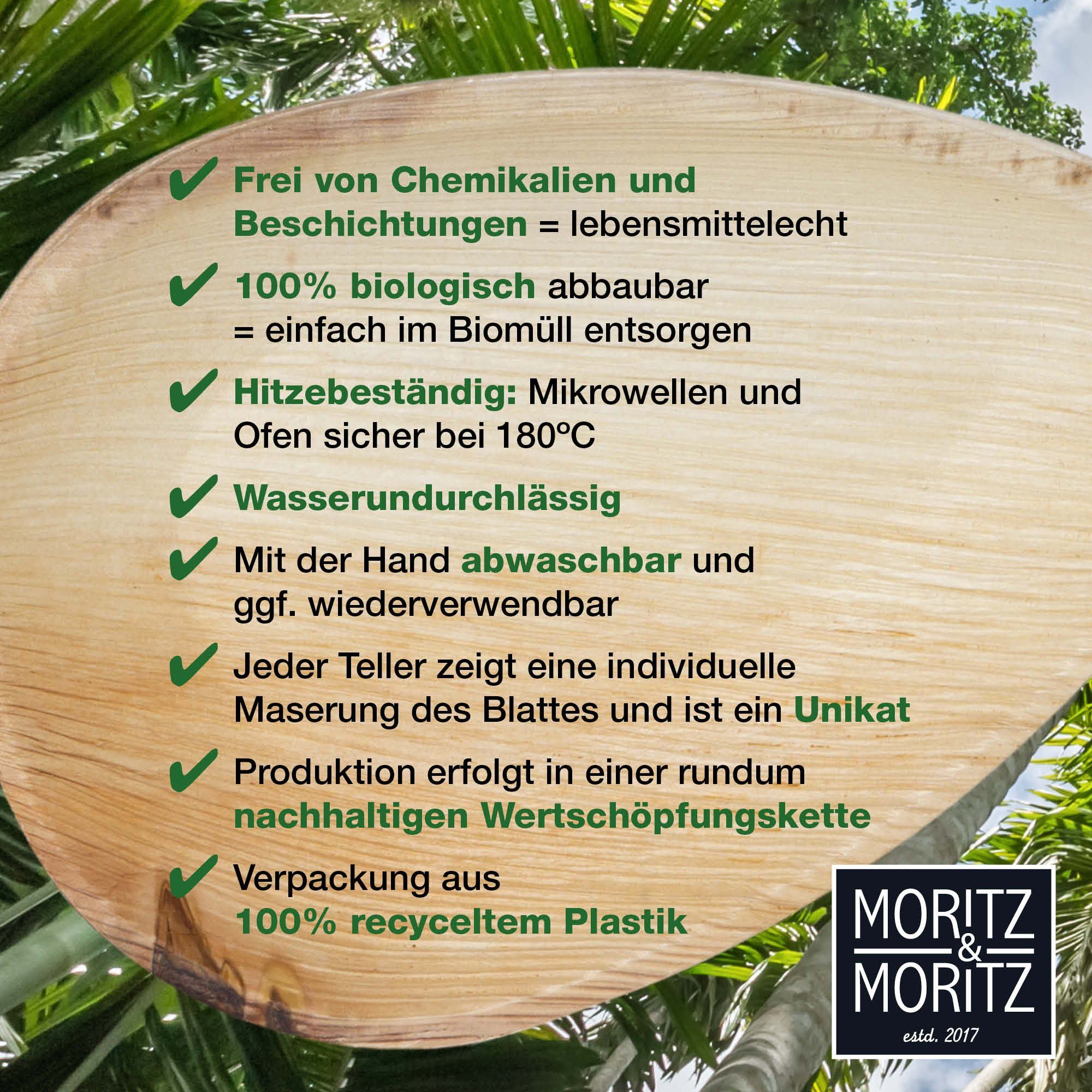 Moritz & Moritz Einweggeschirr-Set - Einweg 17 Palmblatt, - Teller Nachhaltiges 12,5 cm Birkenholz, oval, x oval Teller Einweggeschirr Palmblattgeschirr 25