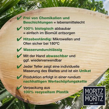Moritz & Moritz Einweggeschirr-Set Palmblattgeschirr Teller oval, Palmblatt, Birkenholz, Эко-товарes Einweggeschirr - 25 Teller Einweg - oval 17 x 12,5 cm