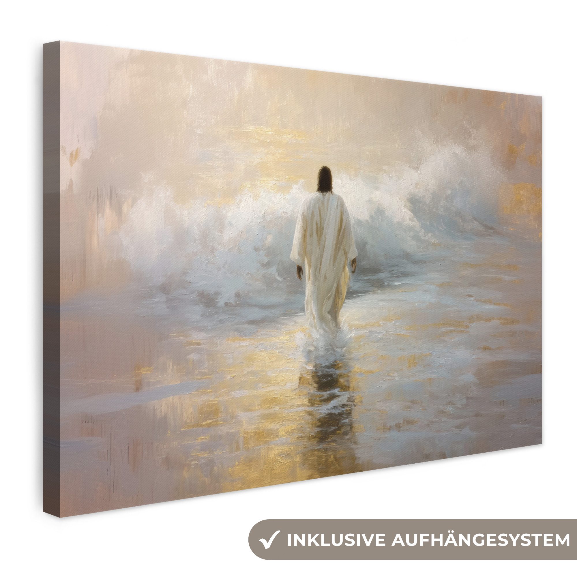OneMillionCanvasses® Leinwandbild Kunstdrucke - Welle - Jesus - Abstrakt, Fotodruck (1 St), Leinwand Bilder Klein, Wand Dekoration Aesthetic 30x20 cm