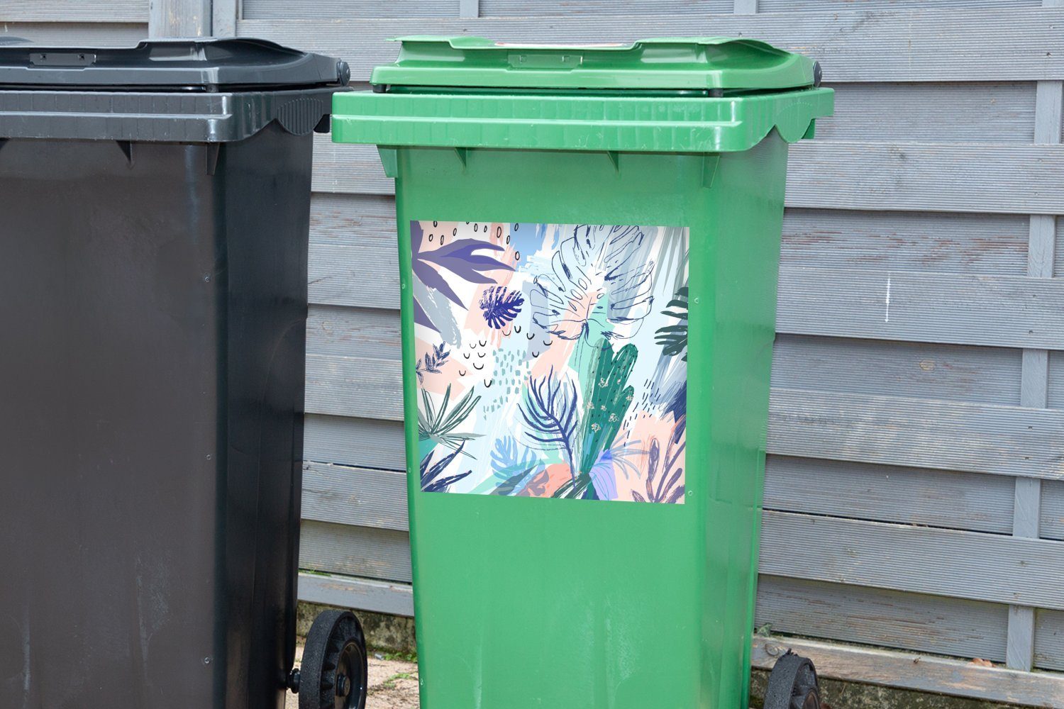 Mülleimer-aufkleber, - Farbe MuchoWow Sticker, (1 Wandsticker Sommer Mülltonne, - Container, St), Abfalbehälter Tropisch
