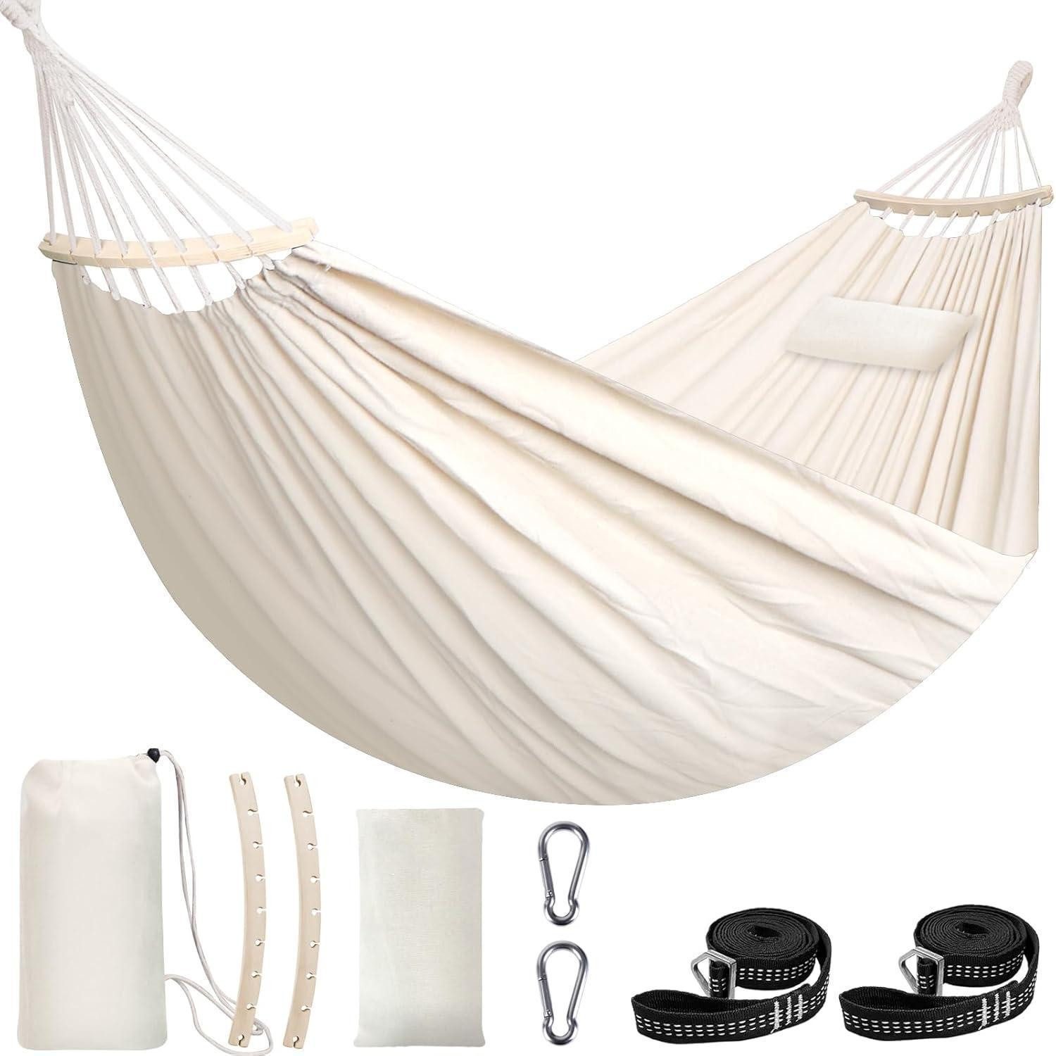 LuxusKollektion Hängematte Hängematte Baumwolle 300x150cm 300kg Karabiner Naturweiß 300x150cm