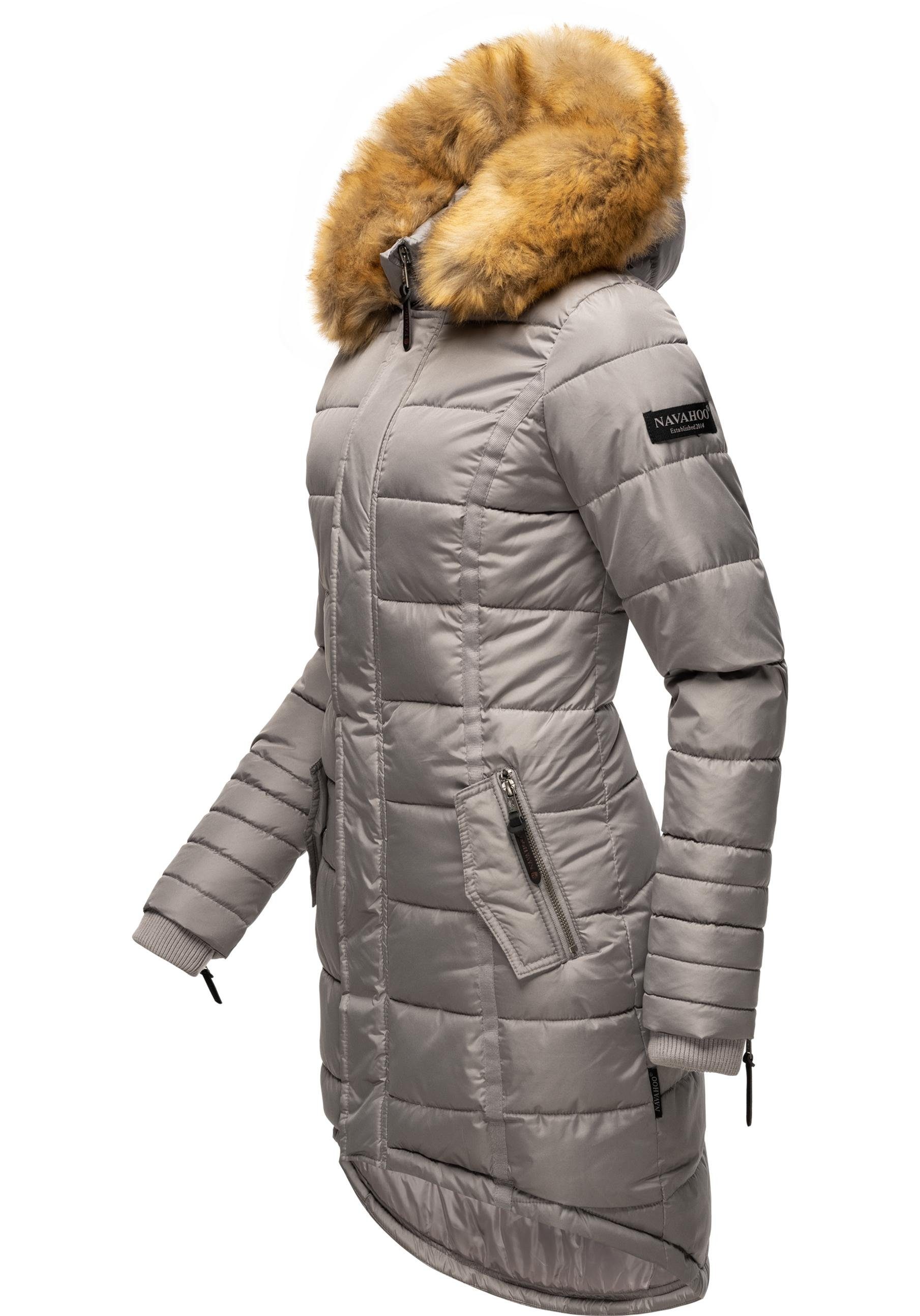 Navahoo Steppmantel Papaya hochwertiger Wintermantel m. edlem Fellimitat günstig online kaufen