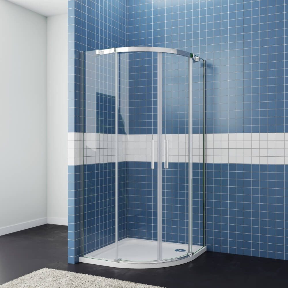 Duschparadies Runddusche H:195cm Schiebetür Viertelkreis mit Duschtasse Duschtür Duschkabine, BxT: 90x90 cm