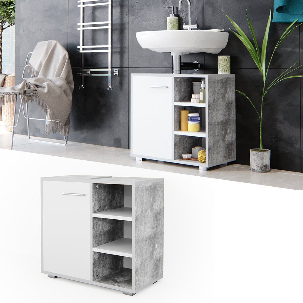 Vicco Waschbeckenunterschrank Perry, Beton/Weiß, 60 x günstig online kaufen