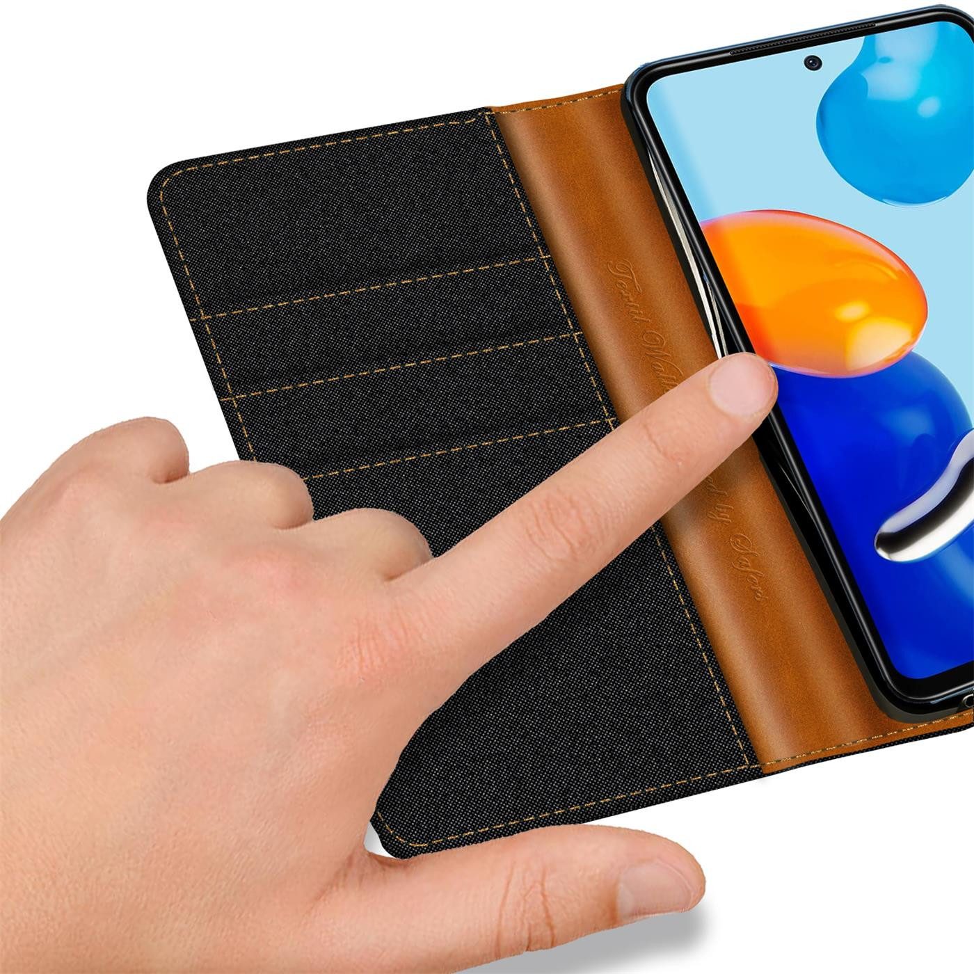 CoolGadget Handyhülle Denim Schutzhülle Flip Case für Xiaomi Redmi Note 11 / 11s 6,43 Zoll, Book Cover Handy Hülle für Xiaomi Mi 11T, Xiaomi 11T Pro Klapphülle – Bild 4 von 5