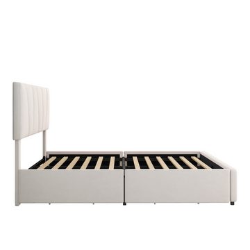WISHDOR Polsterbett Doppelbett Stauraumbett Bett mit Lattenrost (160*200cm)ohne Matratze), Verstellbares Kopfteil