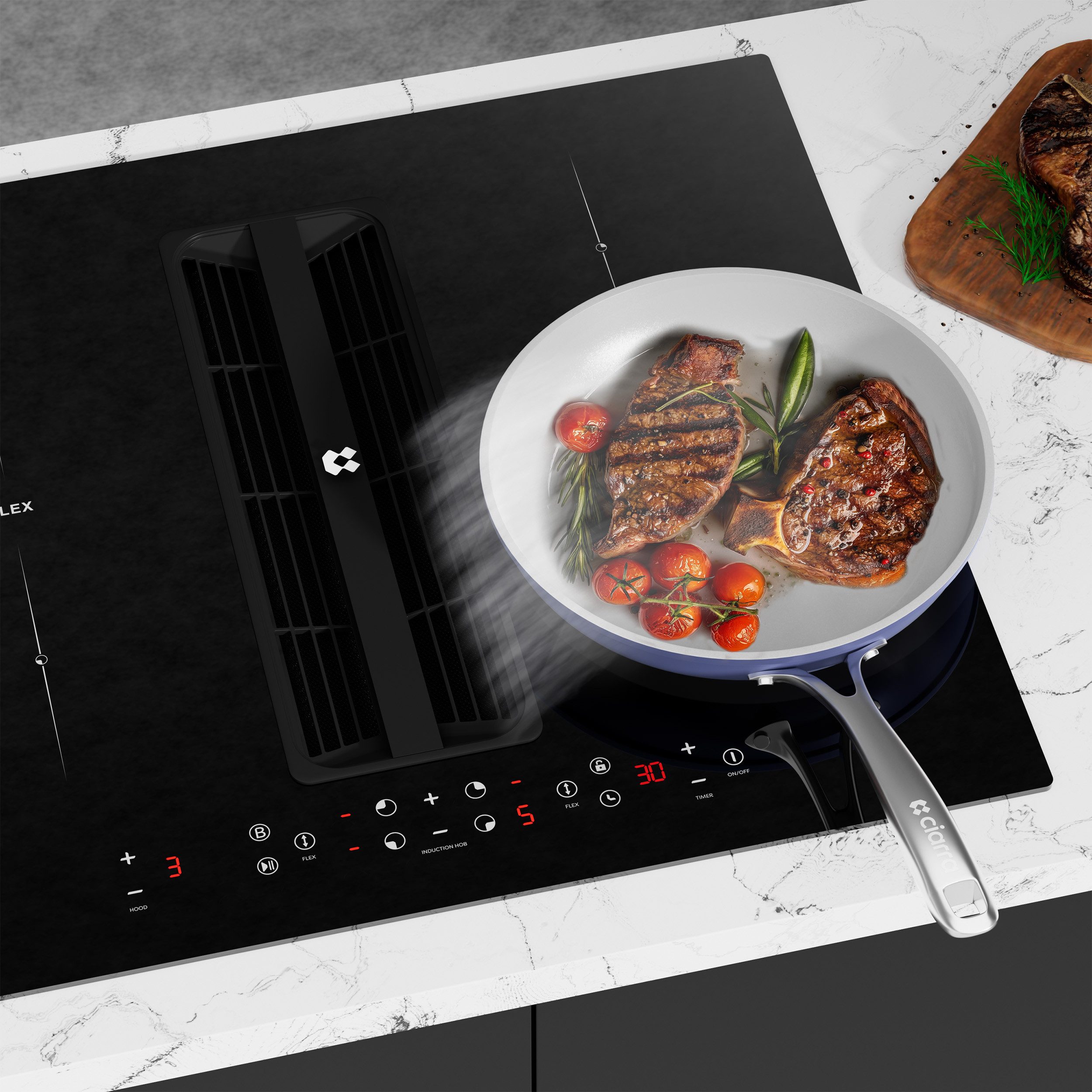 CIARRA Kochfeld mit Dunstabzug 60 cm Kochfeldabzug mit integriertem Plasma⁺-System 7165W CIARRA ONE CBBEH594BBFF, 4 Zonen Induktionskochfeld mit Dunstabzug 60cm mit 2 Flexzonen 2-Boost