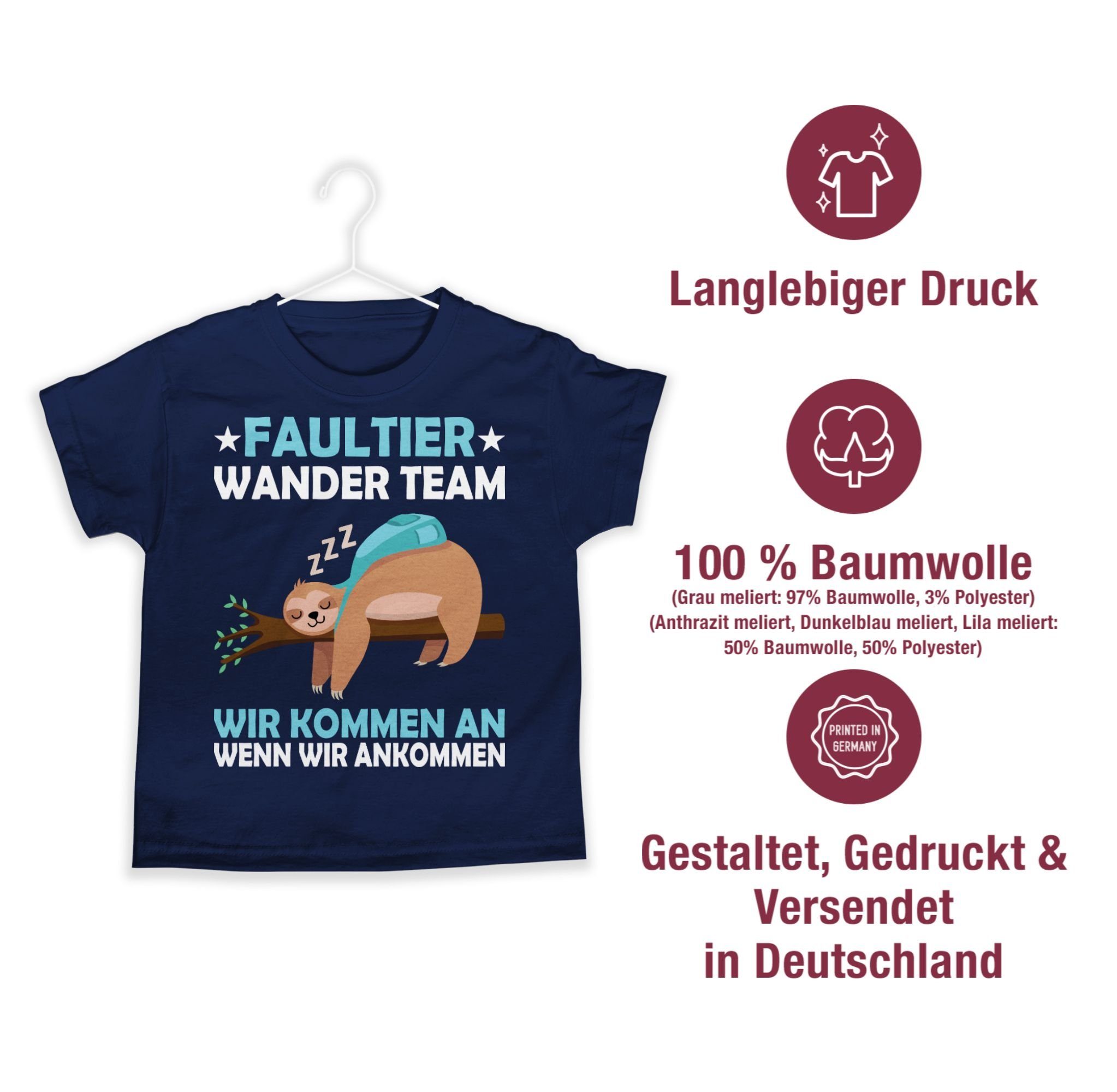 Shirtracer T-Shirt Faultier Wander Team Sprüche Hiking 2 Kinder Dunkelblau Statement
