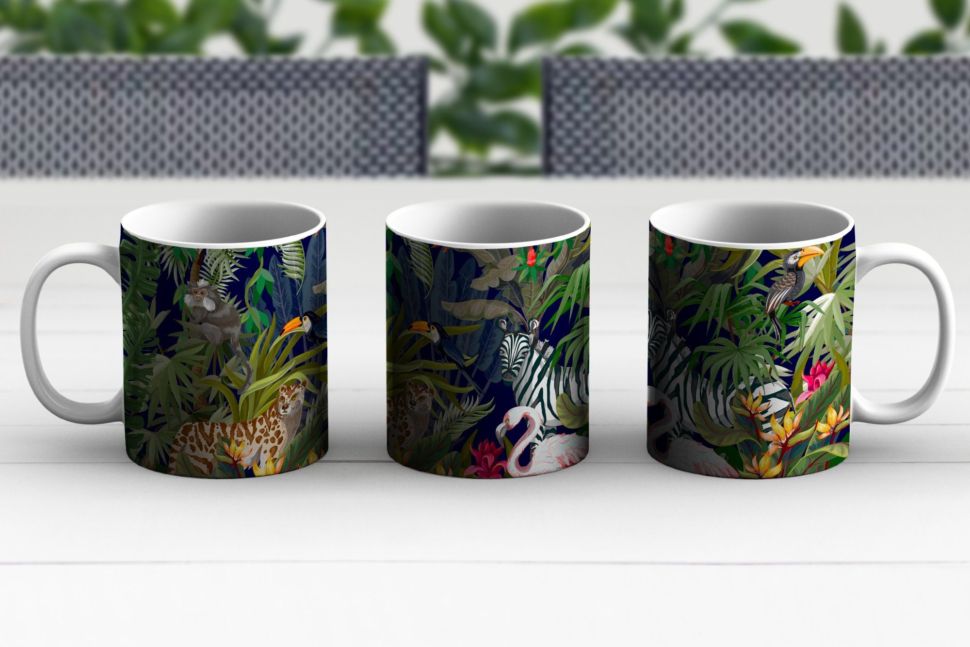 Geschenk - - Natur Teetasse, - Teetasse, - Tasse Kaffeetassen, Keramik, Jungen Zebra, MuchoWow - Mädchen Becher, Flamingo Dschungeltiere