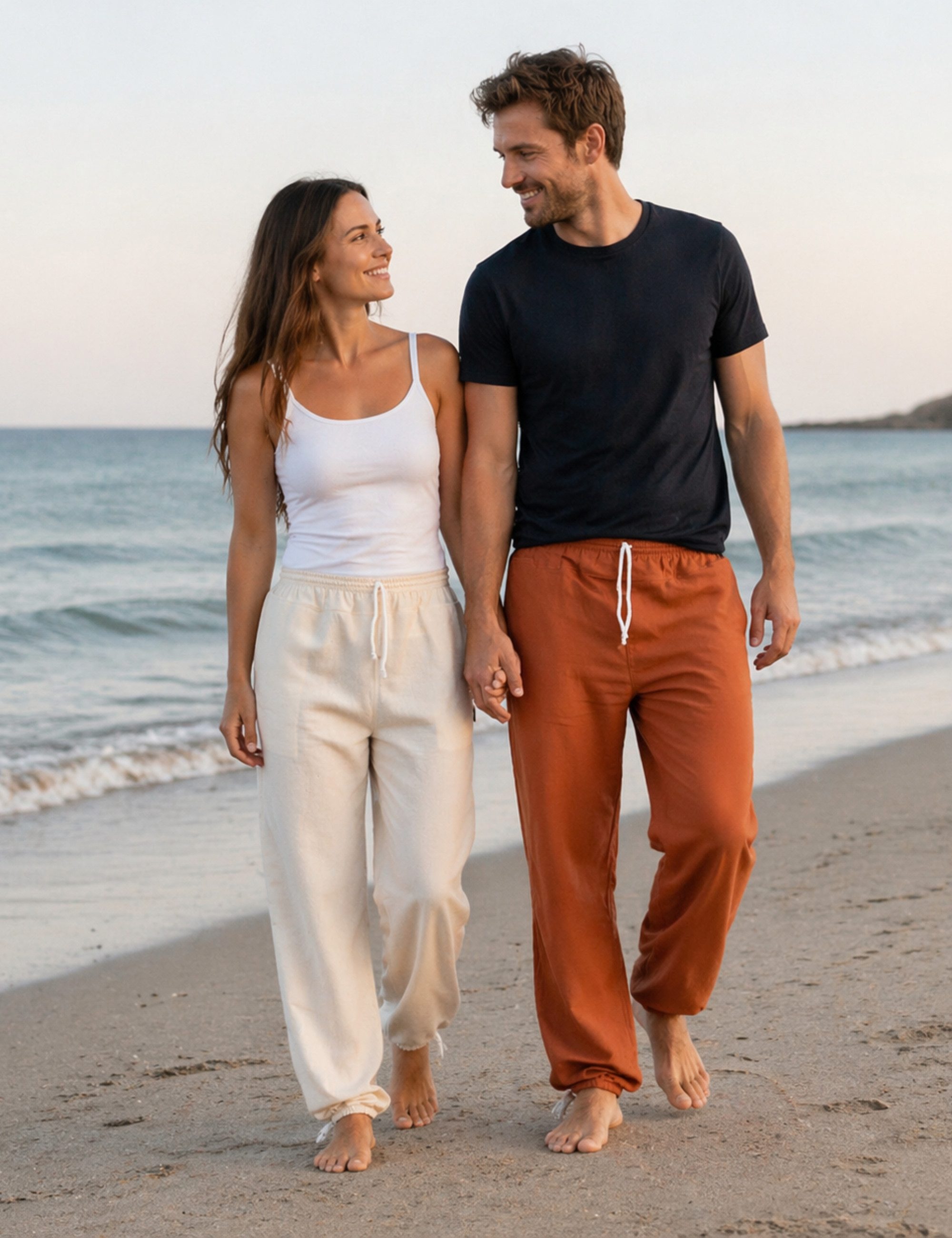 PANASIAM Stoffhose Sommerhose aus Baumwolle - blickdicht - leichte Freizeithose - Unisex Baumwollhose Damen & Herren - Schlupfhose f. Alltag Urlaub Homeoffice