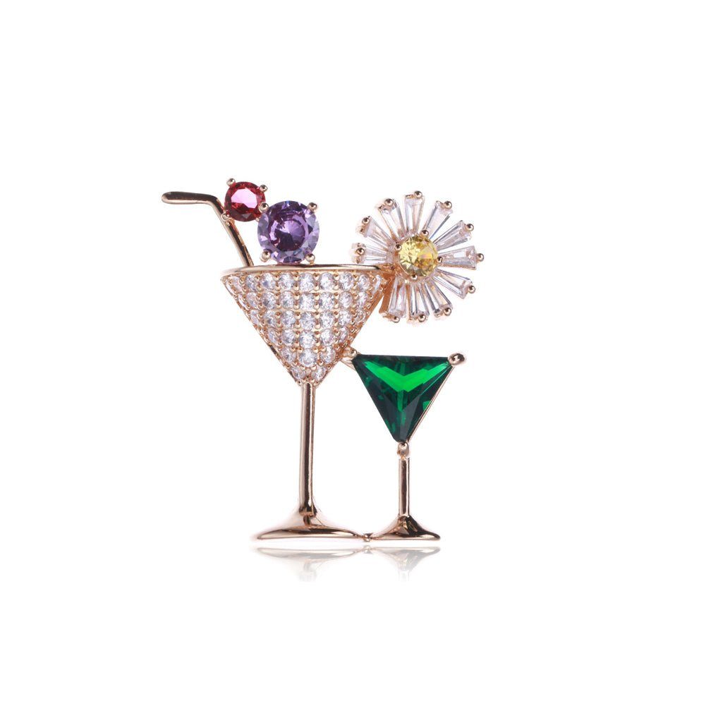 Invanter Brosche Modische und personalisierte vergoldete Cocktailglas Brosche, Weihnachtsgeschenke für Frauen , inkl Geschenktasche