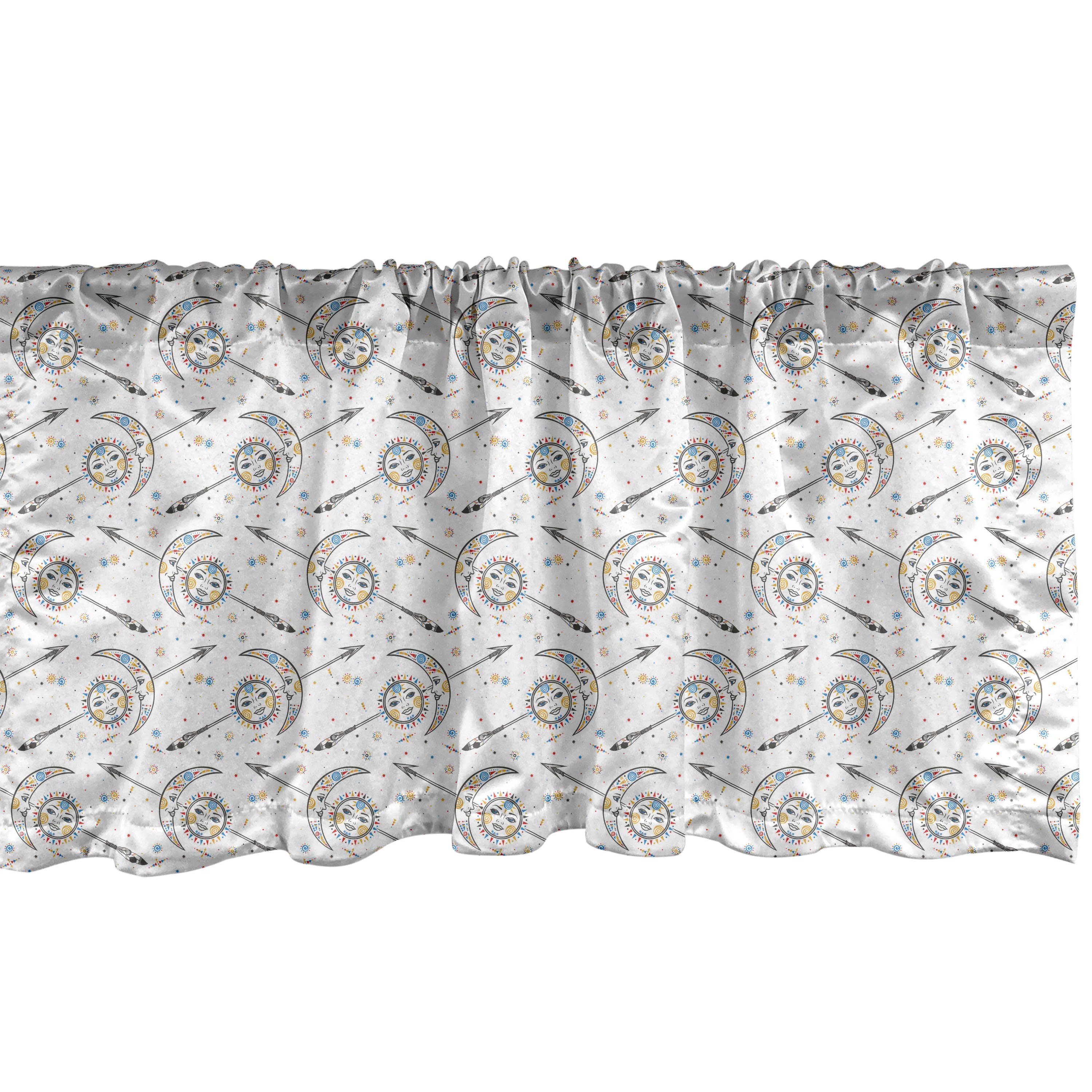 Scheibengardine Vorhang Volant Küche Schlafzimmer Mond für Pfeil-Grafik mit Sonne Dekor Abakuhaus, Microfaser, Stangentasche, Jahrgang