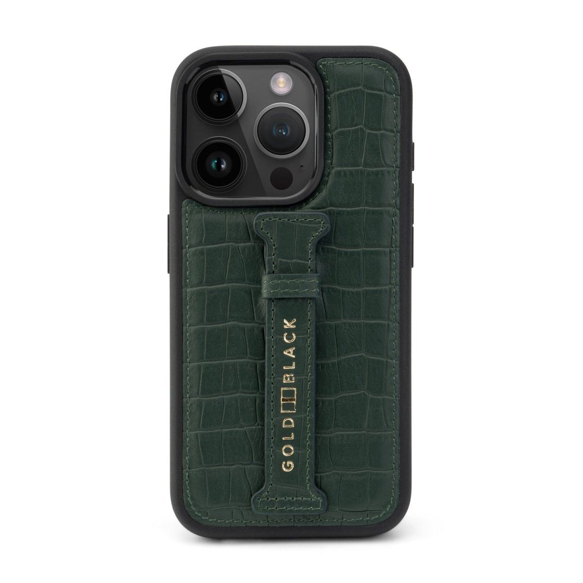 GOLDBLACK Handyhülle GOLDBLACK iPhone 15 Pro Lederhülle CrocPrestige grün mit