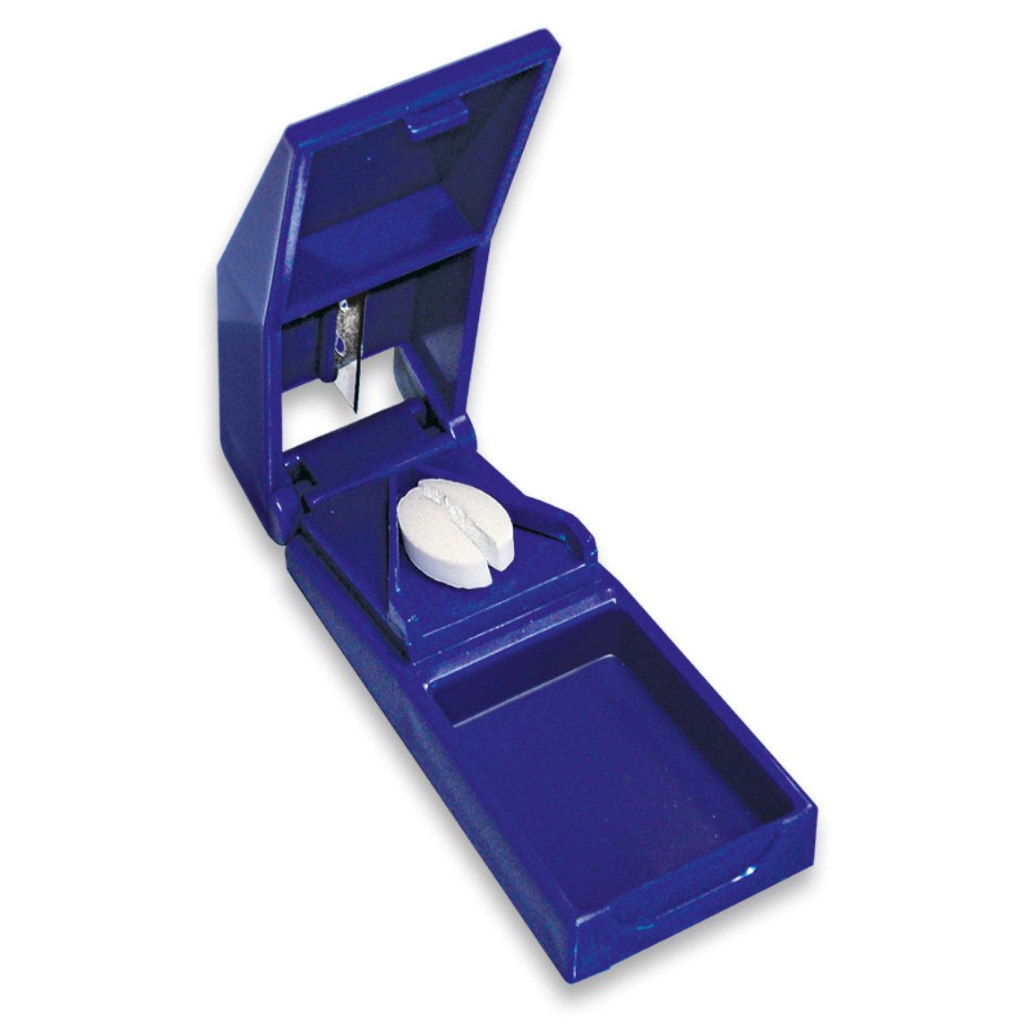 DocMed Pillendose Tablettenteiler ratiomed, blau (Einzelartikel, 1 St., Unterstützt eine komfortable Medikamenteneinnahme), Kompakte, handliche Bauform