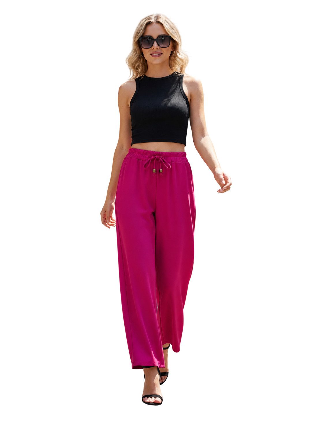 Palazzohose Damen Palazzohose / Sommerhose mit bequemem Dehnbund und Bindeband