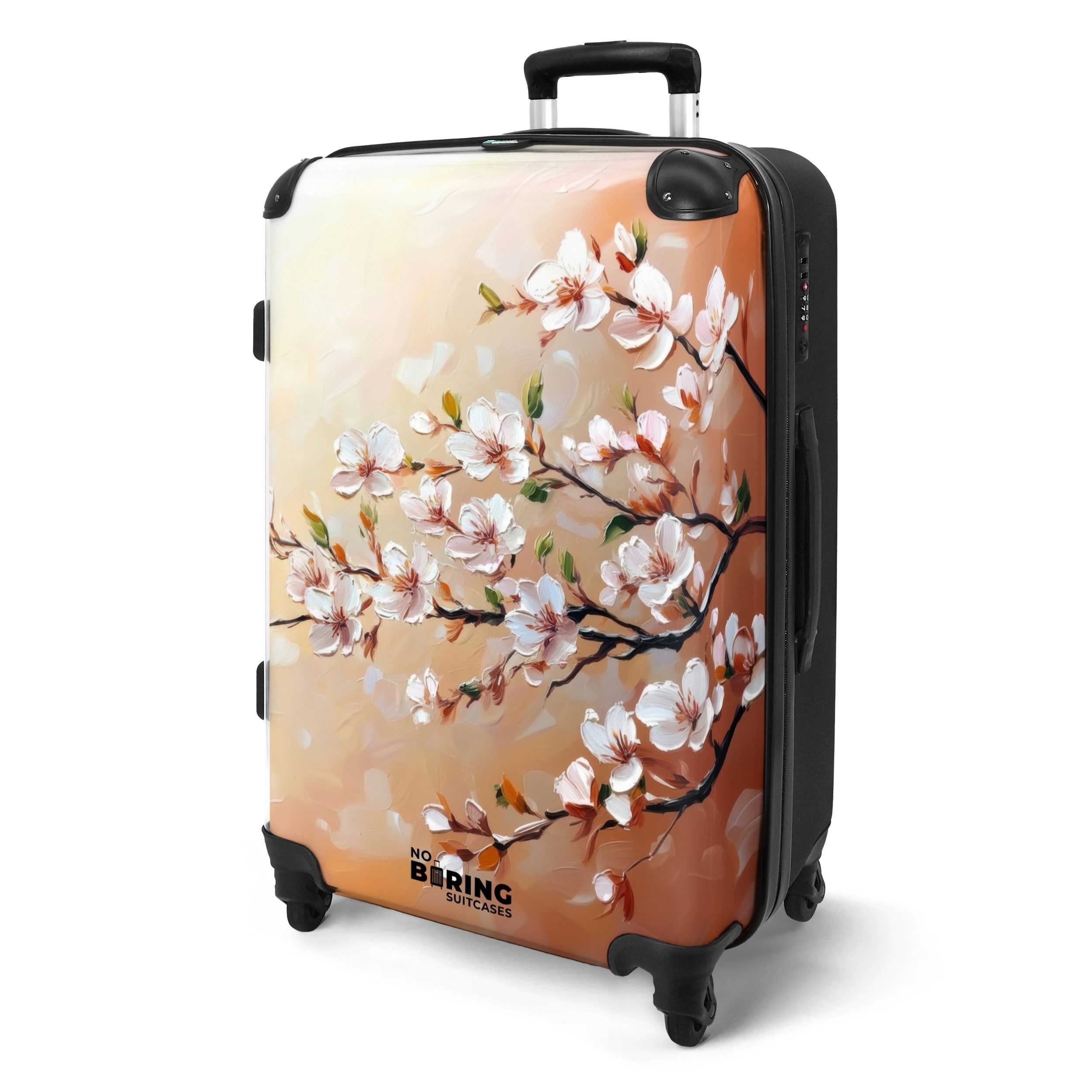 NoBoringSuitcases.com© Hartschalen-Trolley Blühende Zweige auf orangefarben günstig online kaufen