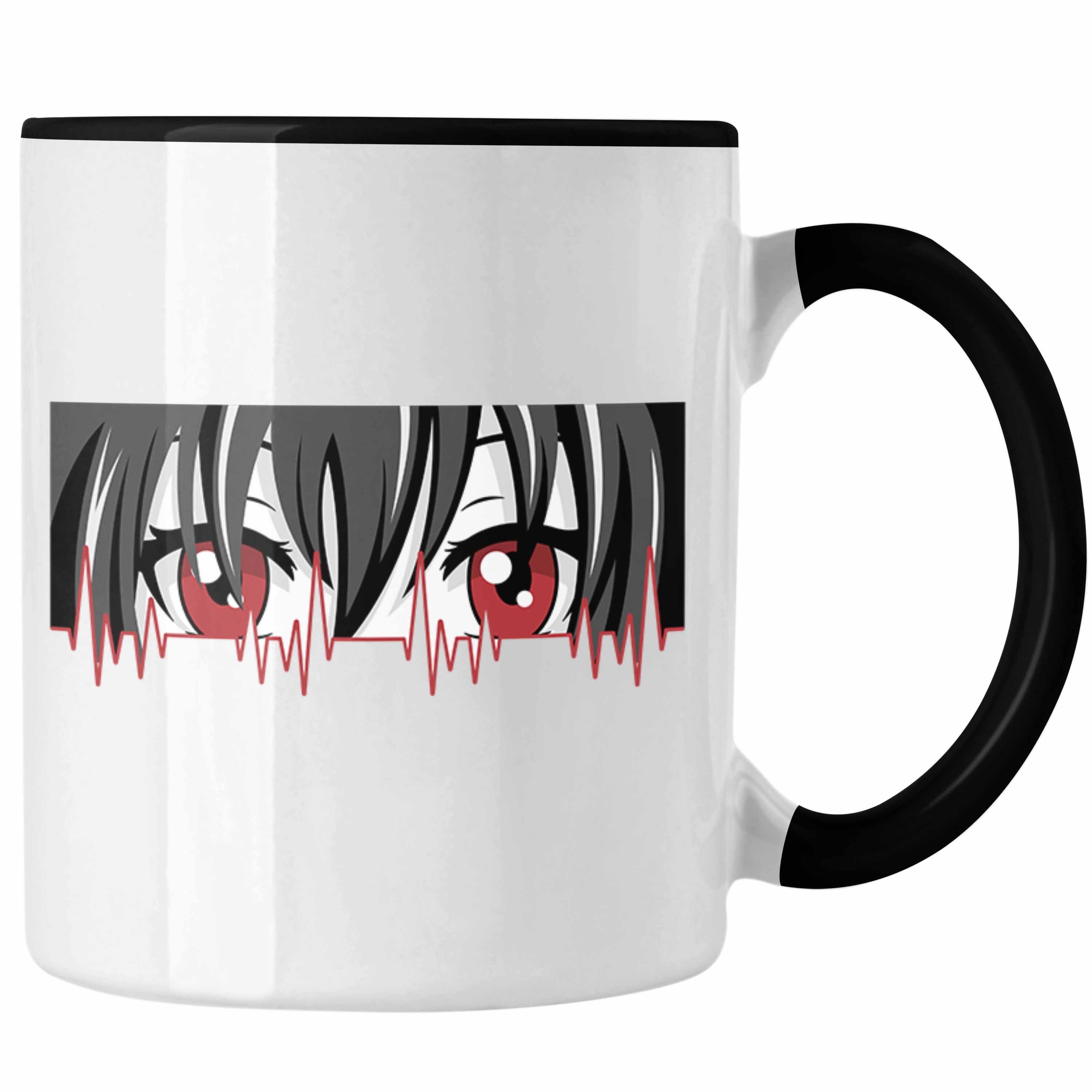 Trendation Tasse Anime Herzschlag Tasse Geschenk für Anime Fans Hobby Geschenkidee Schwarz
