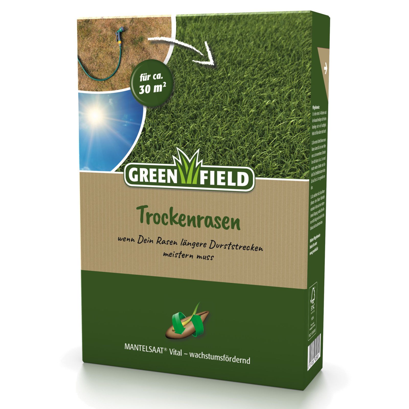 Greenfield Rasensamen Trockenrasen, Mantelsaat Vital, 1 kg Rasensamen für trockene Böden, 1 kg