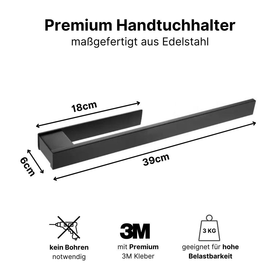 LIVINA HOME Handtuchhalter ohne Bohren 40cm Edelstahl, Handtuchstange zum Kleben fürs Bad, Küche, Handtuchständer schwarz, Küchen Organizer, Wandhaken, Handtuchhaken