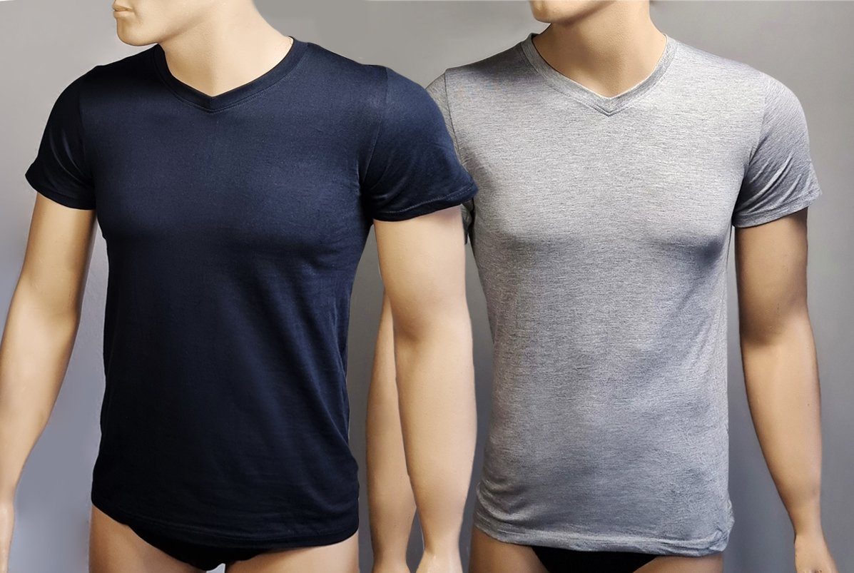 Toker Collection® T-Shirt Herren T-Shirt Basic V- Ausschnitt 2er Pack  (Packung, 2er-Pack) in Unifarbe, aus Baumwolle