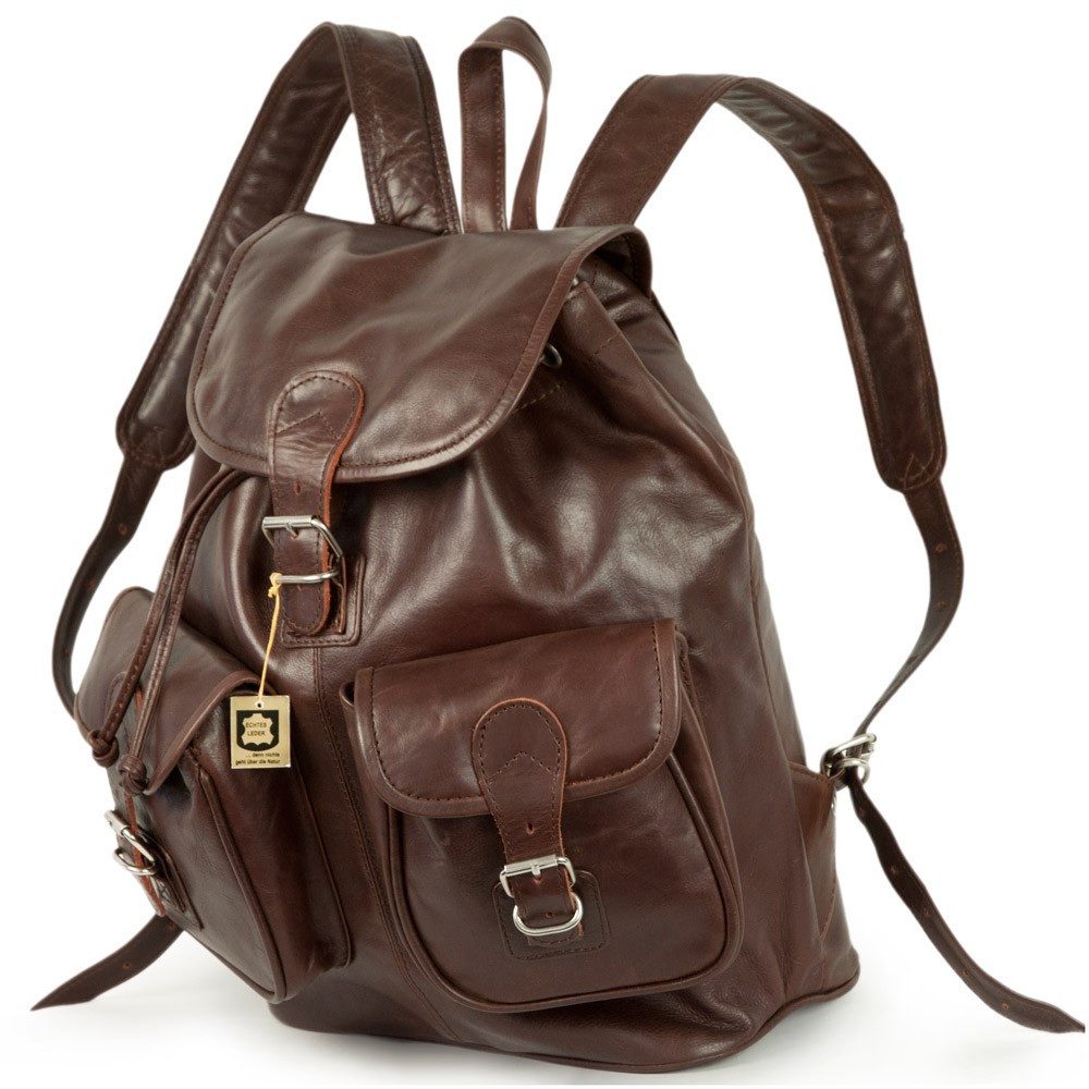 Notebookrucksack Großer Lederrucksack / Laptop-Rucksack, Kastanien-Braun, Hamosons 560