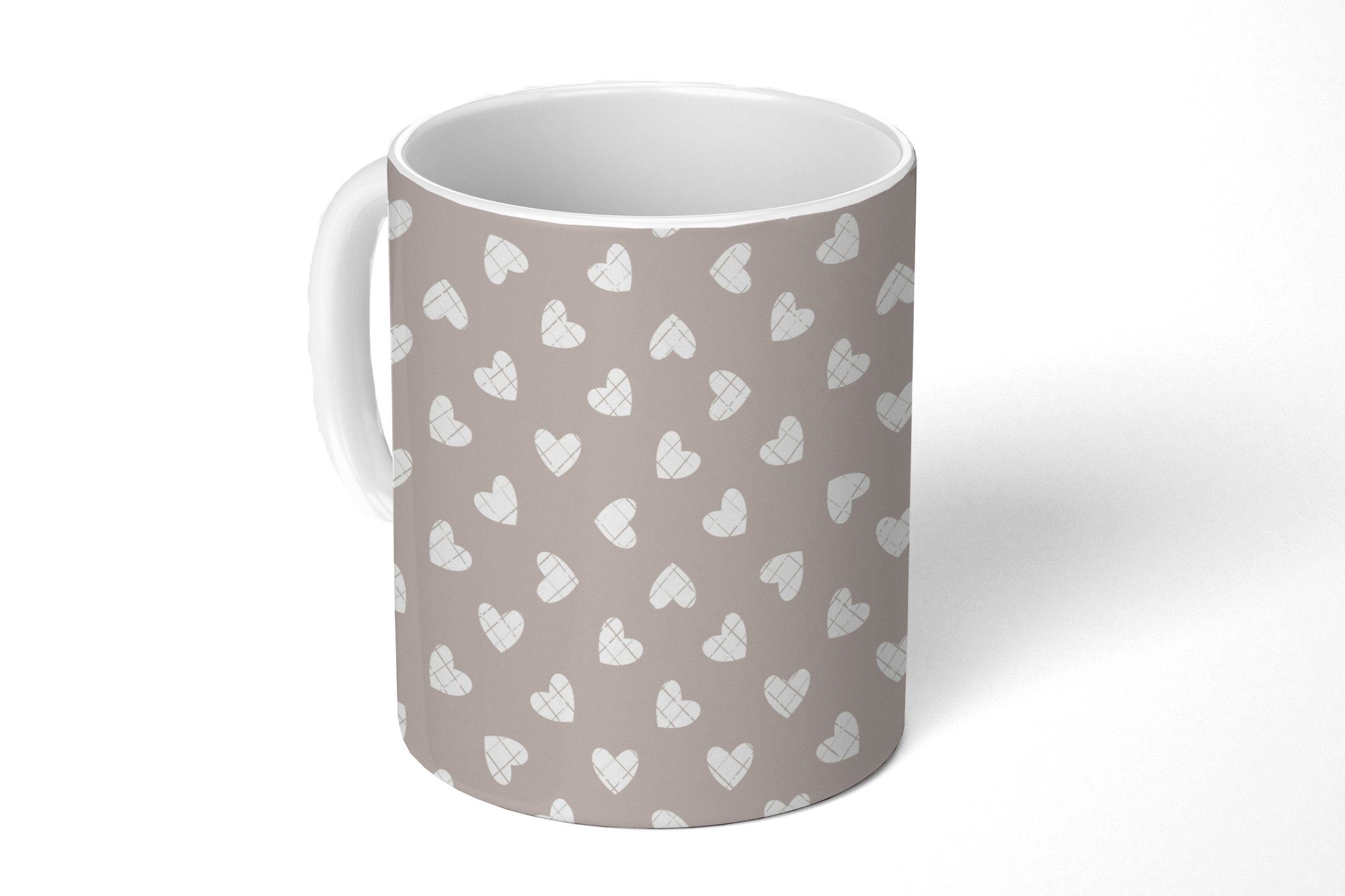 MuchoWow Tasse Design - Linie - Muster - Herz - Grau, Keramik, Kaffeetassen, Teetasse, Becher, Teetasse, Geschenk