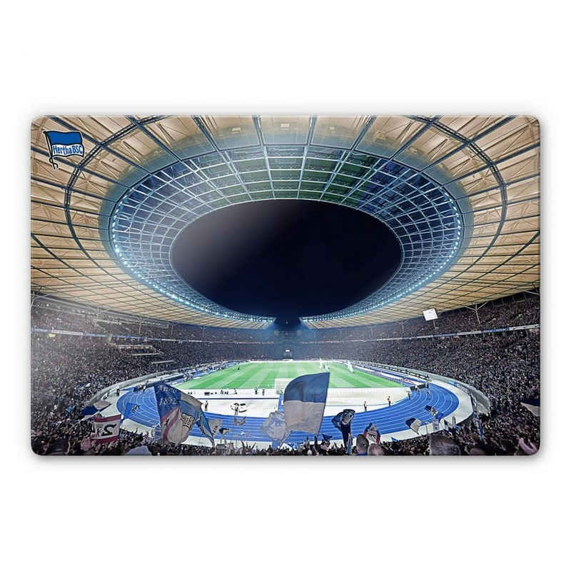 Hertha BSC Gemälde Fußball Glasbild Modern Hertha BSC Stadion bei Nacht, Sportverein Deko Bilder