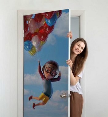 MyMaxxi Dekorationsfolie Türtapete Junge fliegt mit Luftballons am Himmel