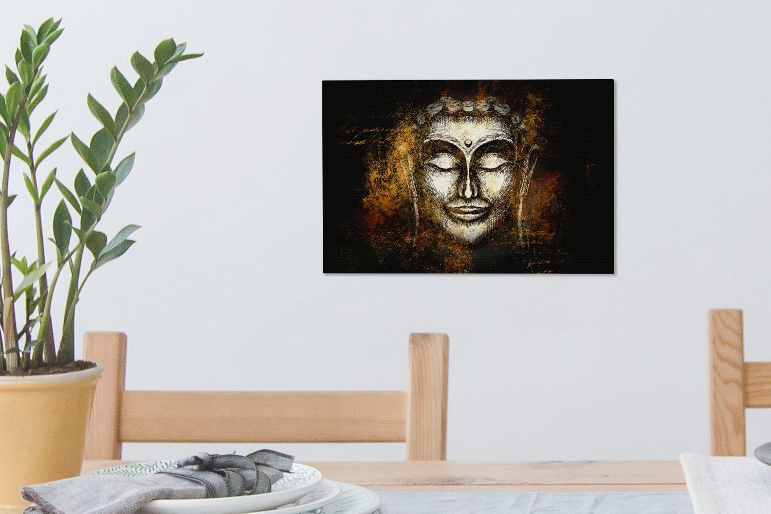 Buddha 30x20 Leinwandbilder, (1 Leinwandbild OneMillionCanvasses® St), Gesicht Aufhängefertig, - Wandbild - Gold, cm Wanddeko,