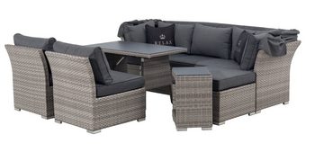 MANDALIKA Garden Gartenlounge-Set Hohe Dining Polyrattan Lounge "Joy", multifunktional nutzbar, mit extra großem Sonnendach