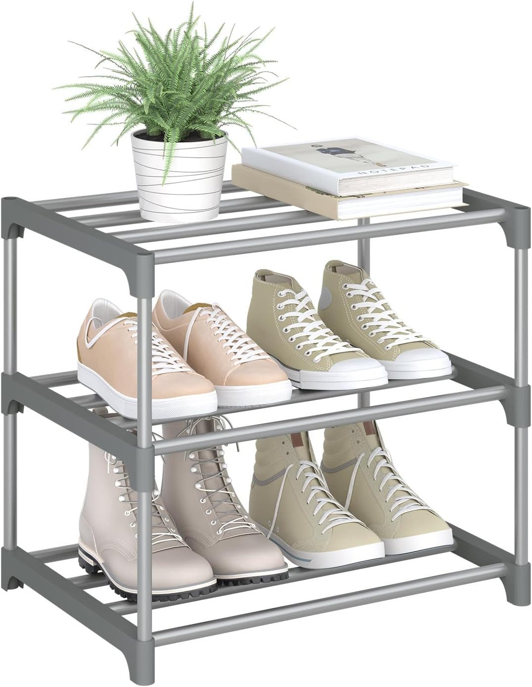 Woltu Schuhregal, offener Schuhschrank Metall. 3 Ebenen für 6 Paar Schuhe