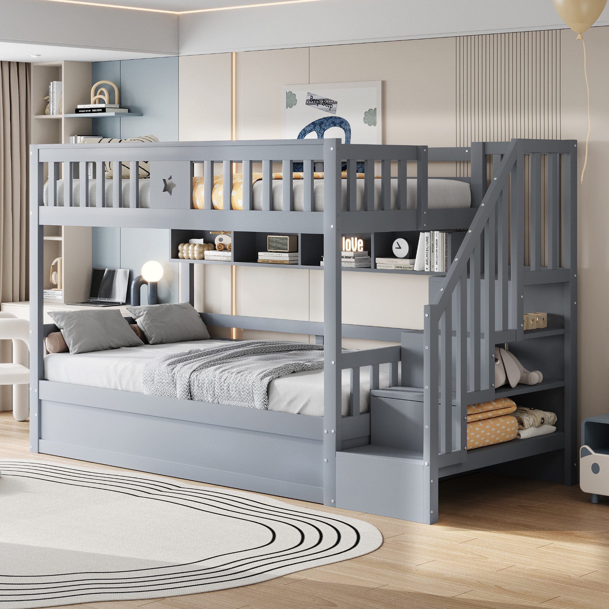 Merax Etagenbett mit hydraulischem Unterbett (1-St., Stockbett Jugendbett D günstig online kaufen