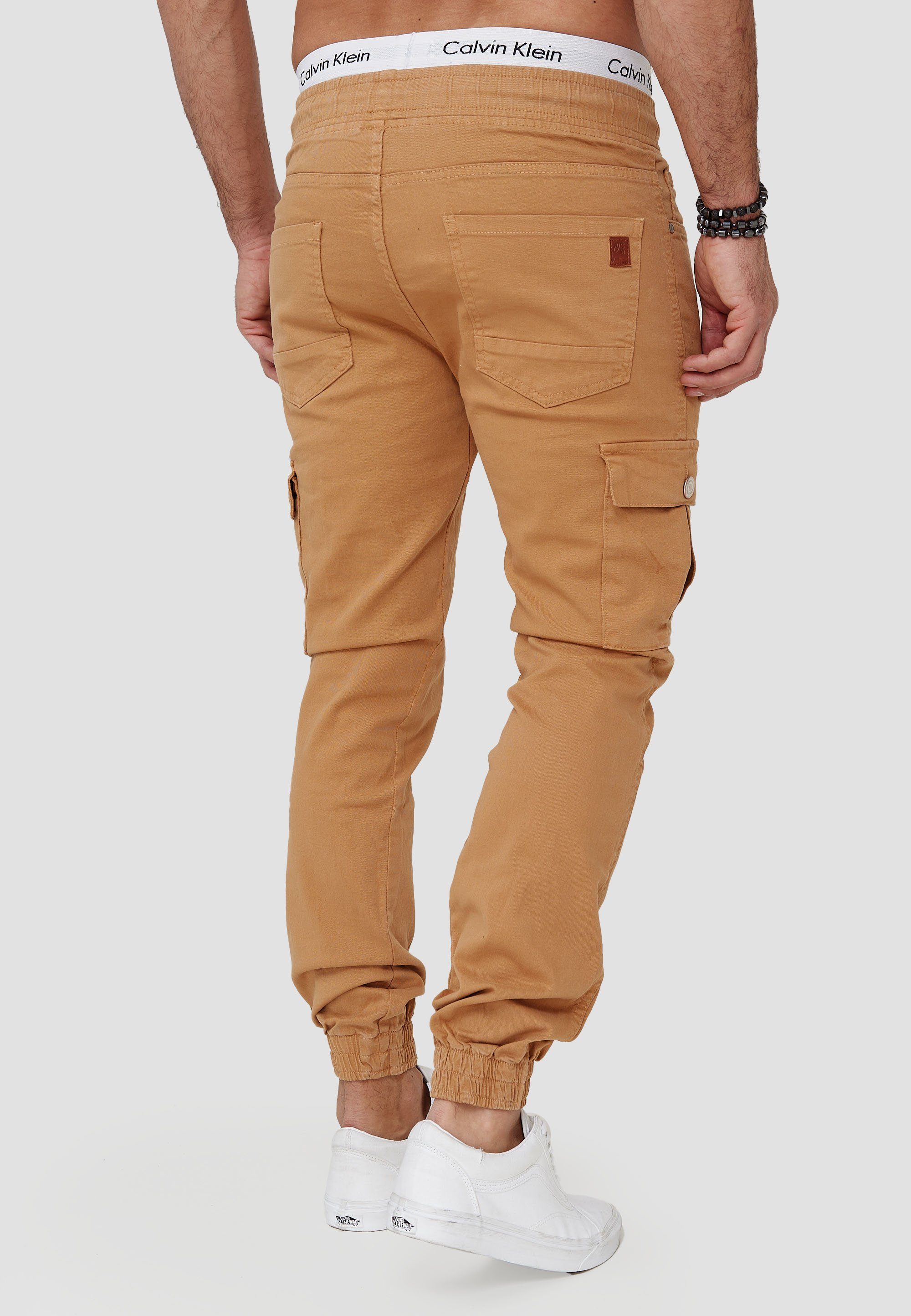 1-tlg) Casual Freizeit Beige Straight-Jeans Cargohose H-3412 Business OneRedox Streetwear, (Chino