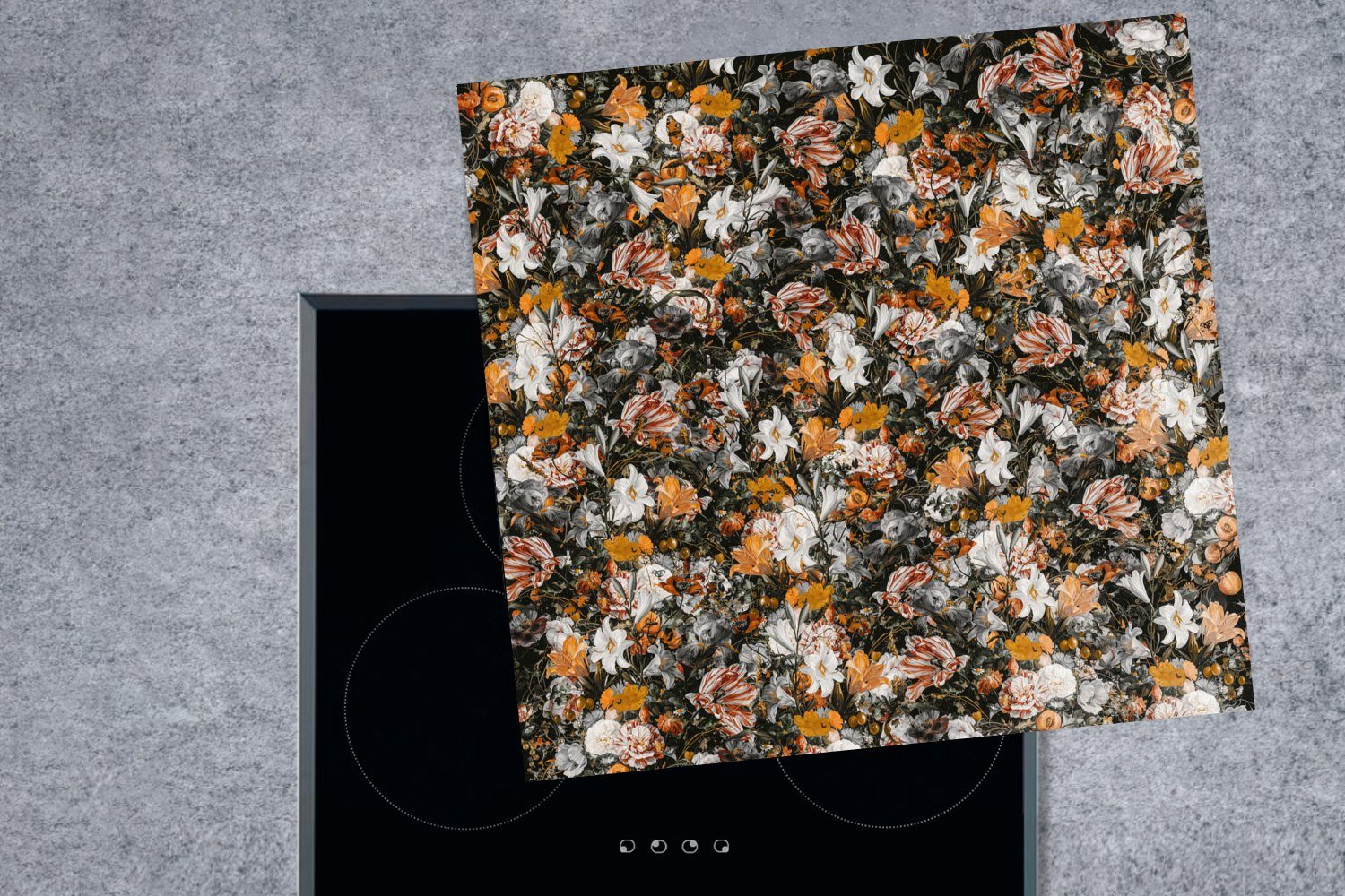 Herdblende-/Abdeckplatte 78x78 - Blumen - tlg), (1 cm, Vinyl, für MuchoWow Ceranfeldabdeckung, küche Collage Arbeitsplatte Kunst,