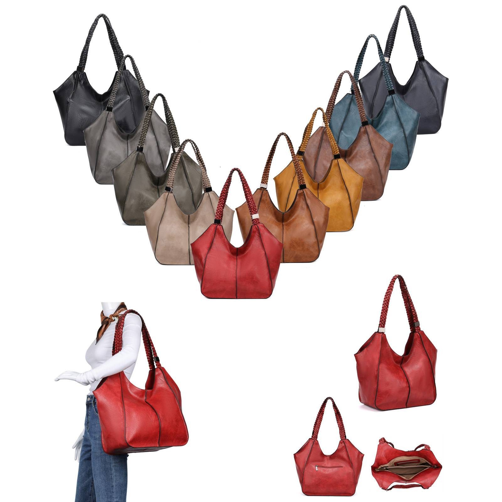 ITALYSHOP24 Schultertasche Damen XXL FLECHTOPTIK Hand-Tasche Shopper Busine günstig online kaufen