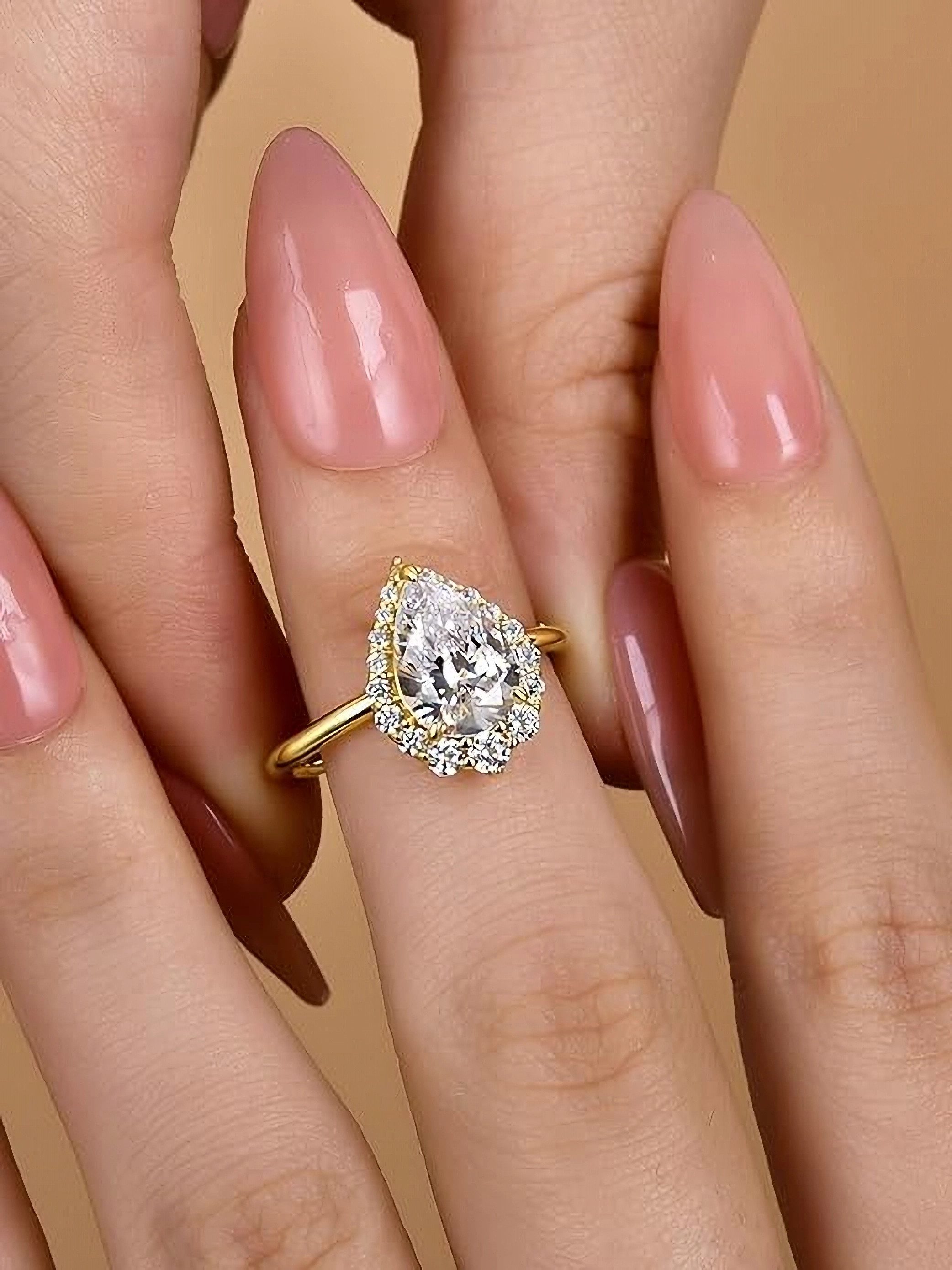 Jumpeak Trauring 585 Gelbgold, Birnenform Lab-Diamant 2 Karat Luxus Verlobungsring, D VS1 2EX mit IGI-Zertifikat, perfektes Geschenk für die Liebsten