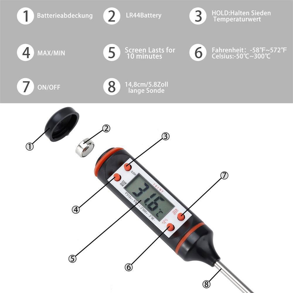 Intirilife Grillthermometer, 1-tlg., Elektronisches Thermometer