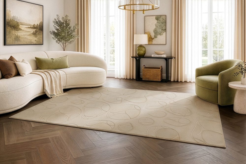 riess-ambiente Hochflor-Teppich LUNA 230x160cm taupe - 3D-Oberfläche, Hoch-Tief-Effekt, weich, rechteckig, Höhe: 30 mm, strukturiert & für Fußbodenheizungen – ideal für Wohn- & Schlafzimmer