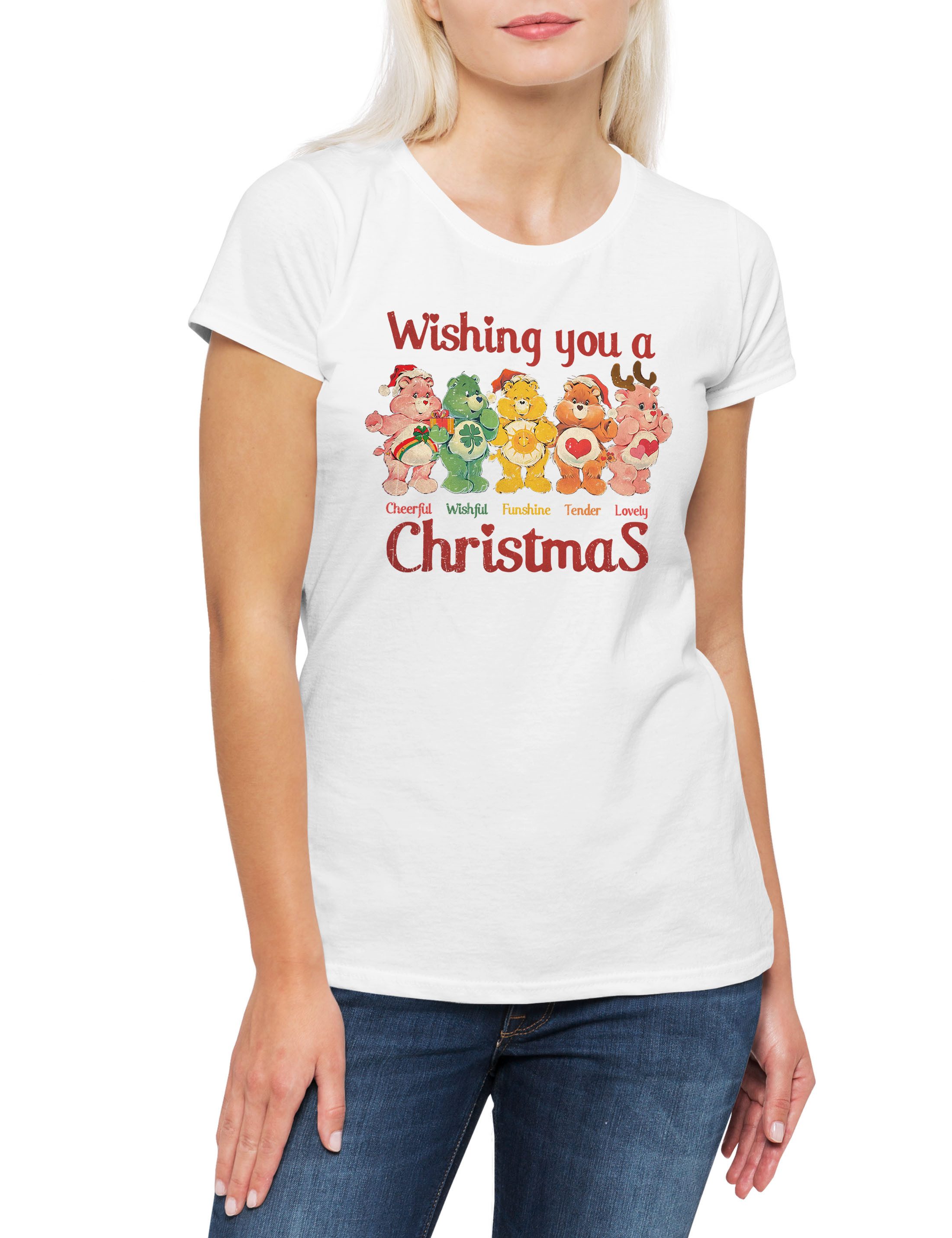 Urban Backwoods Print-Shirt Christmas Bears Wish Damen T-Shirt Care X-Mas Weihnachten Glücksbärchi (1-tlg) Glücksbärchis Merry Santa X-Mas