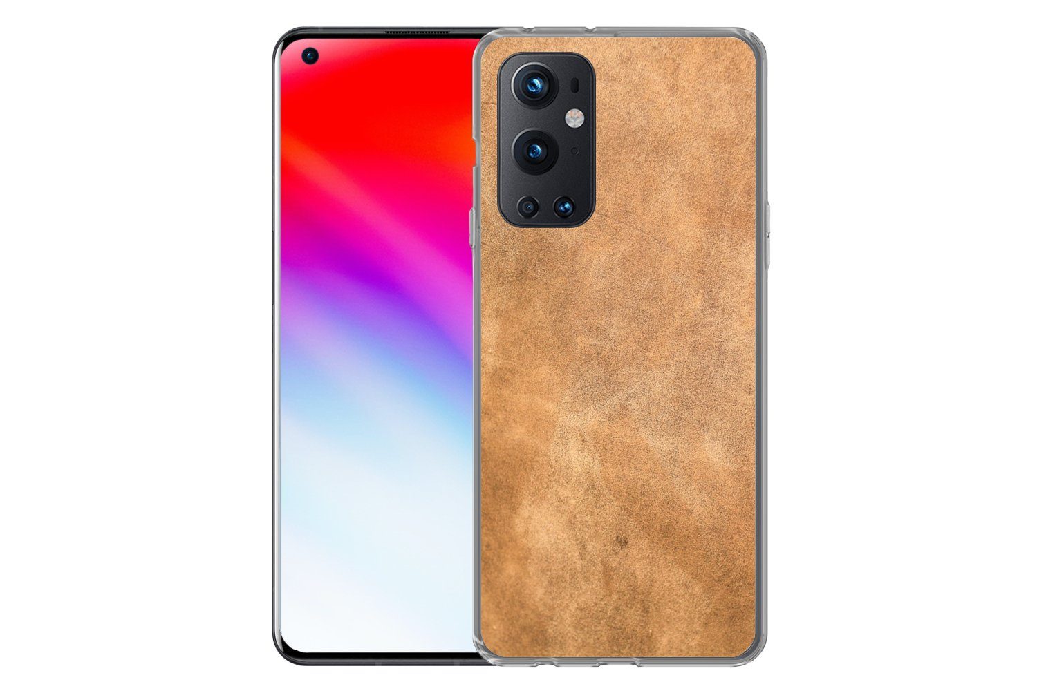 MuchoWow Handyhülle für OnePlus 9 Pro Leder - Strukturiert - Lederoptik - Braun, Phone Case, Silikon, Schutzhülle Dünn