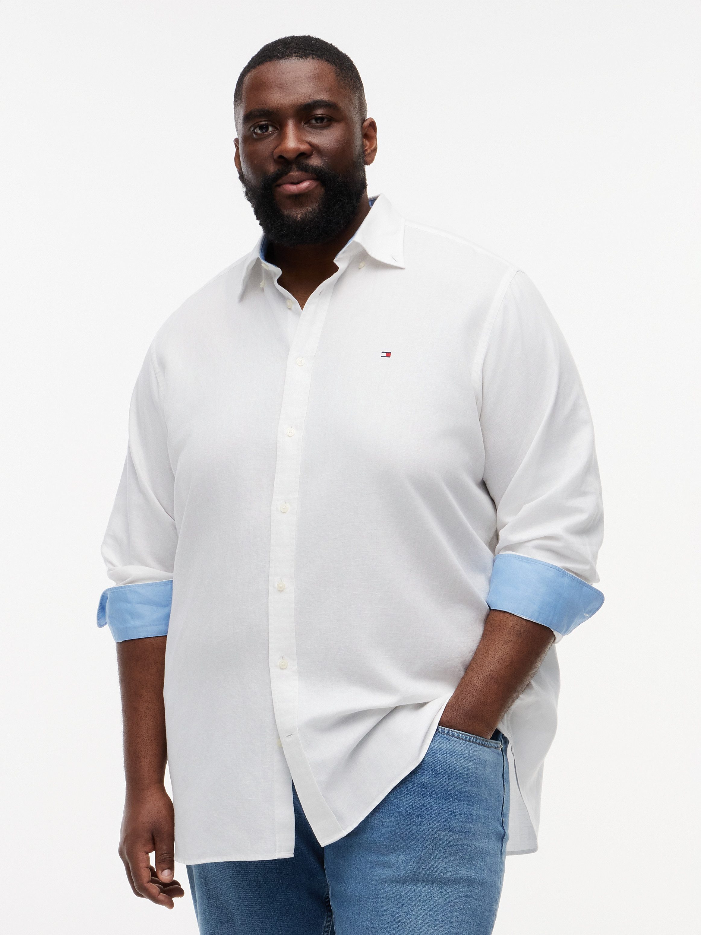 Tommy Hilfiger Big & Tall Langarmhemd BT- LINEN Große Größen Regular Fit Button-down-Leinenmix