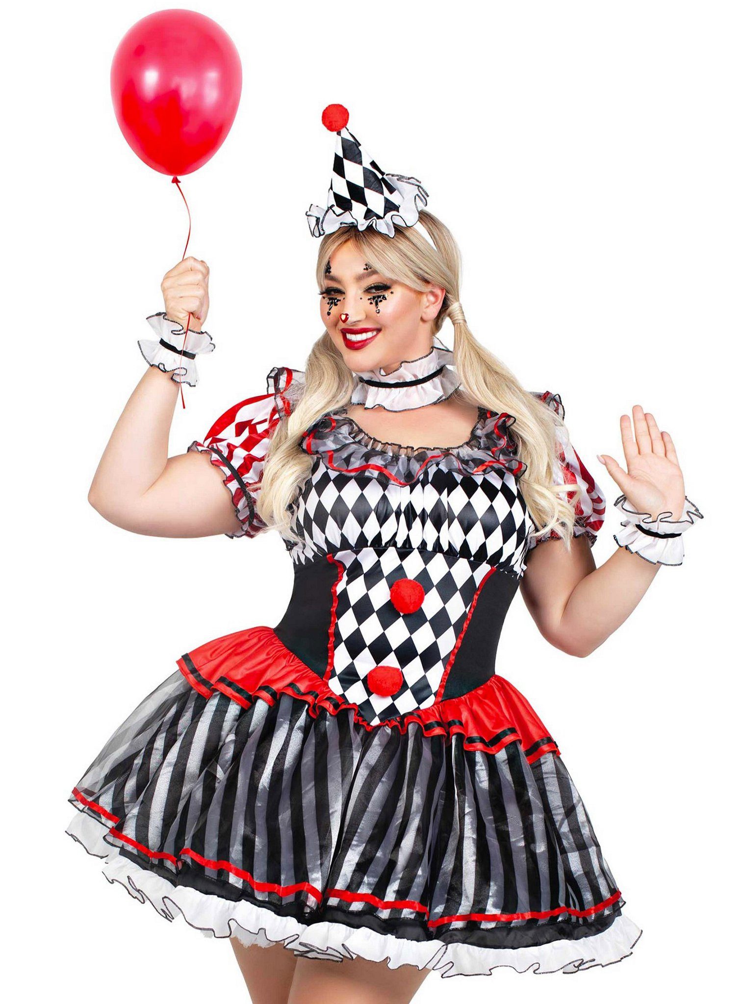 Leg Avenue Clown-Kostüm Harlekina XXL Kostüm - Clown für Fasching und Hall, Körperbetont geschnittenes Kostüm für die Närrin oder Pantomimin