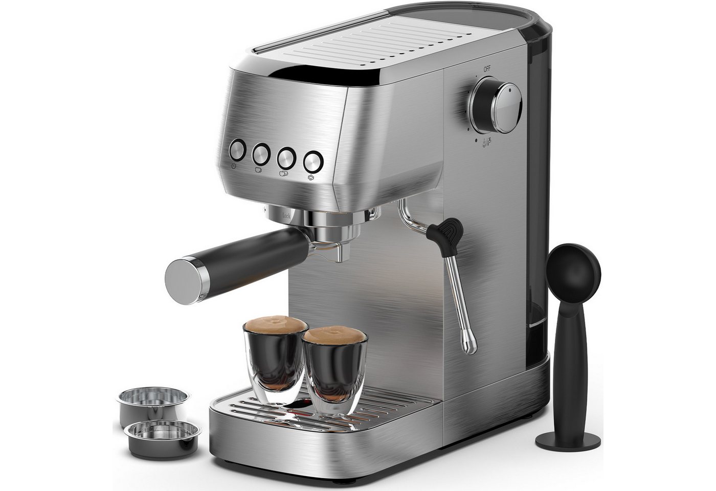 AIMAX Espressomaschine mit 20 Bar italienischer Pumpe – Professionelles Edelstahl-Design, Klassische Tastensteuerung, Milchaufschäumer, Kaffeekanne, Edelstahlfilter 51mm, 1350 W für Heim-Baristas – 1,3L Wassertank für Latte & Cappuccino