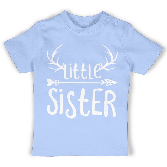 Shirtracer T-Shirt Little Sister Hirschgeweih Pfeil weiß - Geschwister Bruder und Schwester - Baby T-Shirt kurzarm sister shirt - tshirt kleine schwester