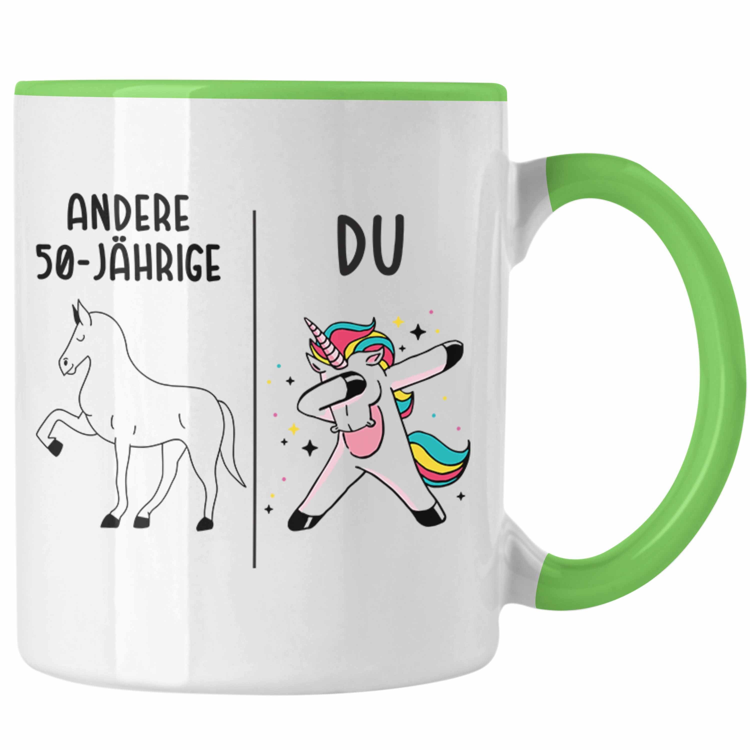 Trendation Tasse Trendation - 50. Geburtstag Frauen Tasse Einhorn Geschenk Geschenkidee 50er Geburtstag Mutter Mama Grün