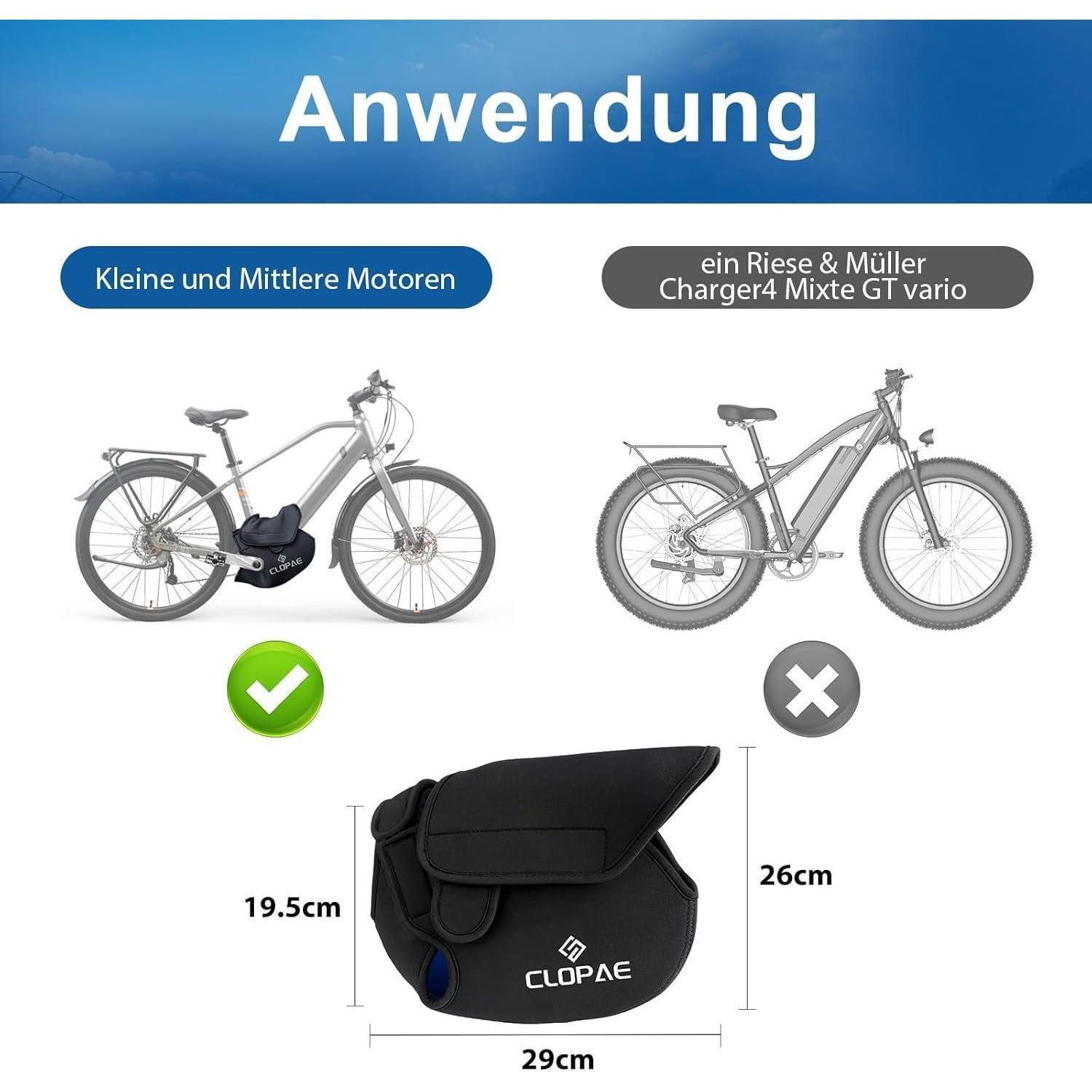 LuxusKollektion Motor-Schutzhülle E-Bike Motorabdeckung Neopren wasserdicht für Mittelmotor Klett