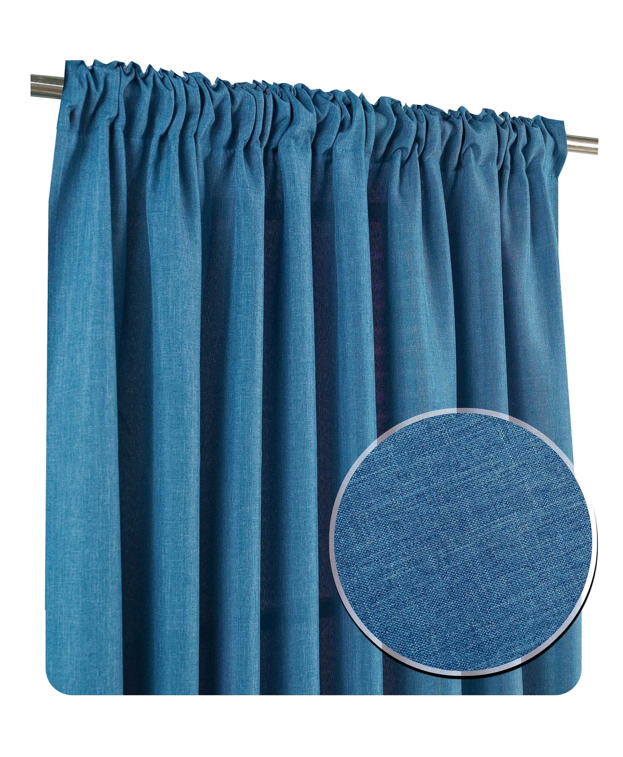 Gardine Vorhang 2er Kräuselband blickdicht, (2 und Deko, St), Set Blau Leinenoptik, Kräuselband 140x245 cm Struktur Polyester Haus blickdicht